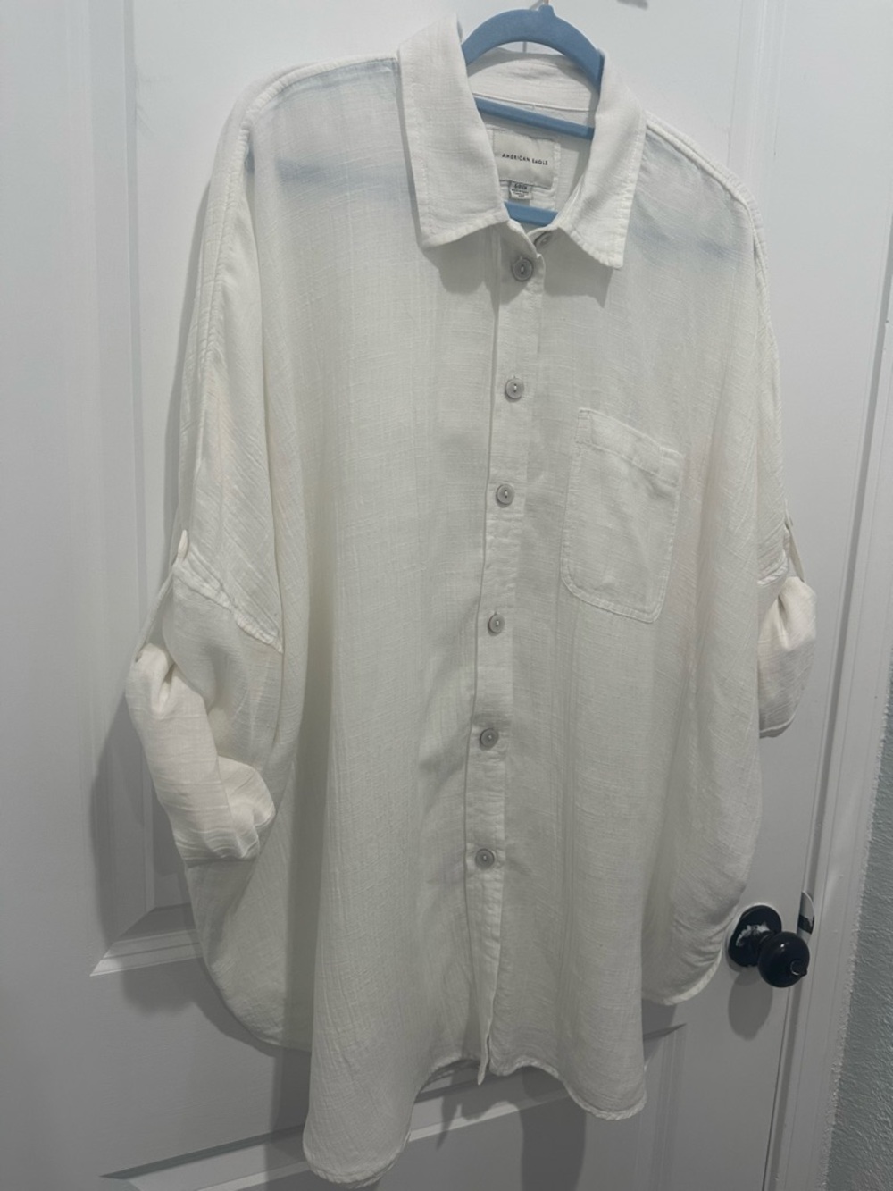 American Eagle Outfitters White Collared Oversized Button-Up Shirt SZ S